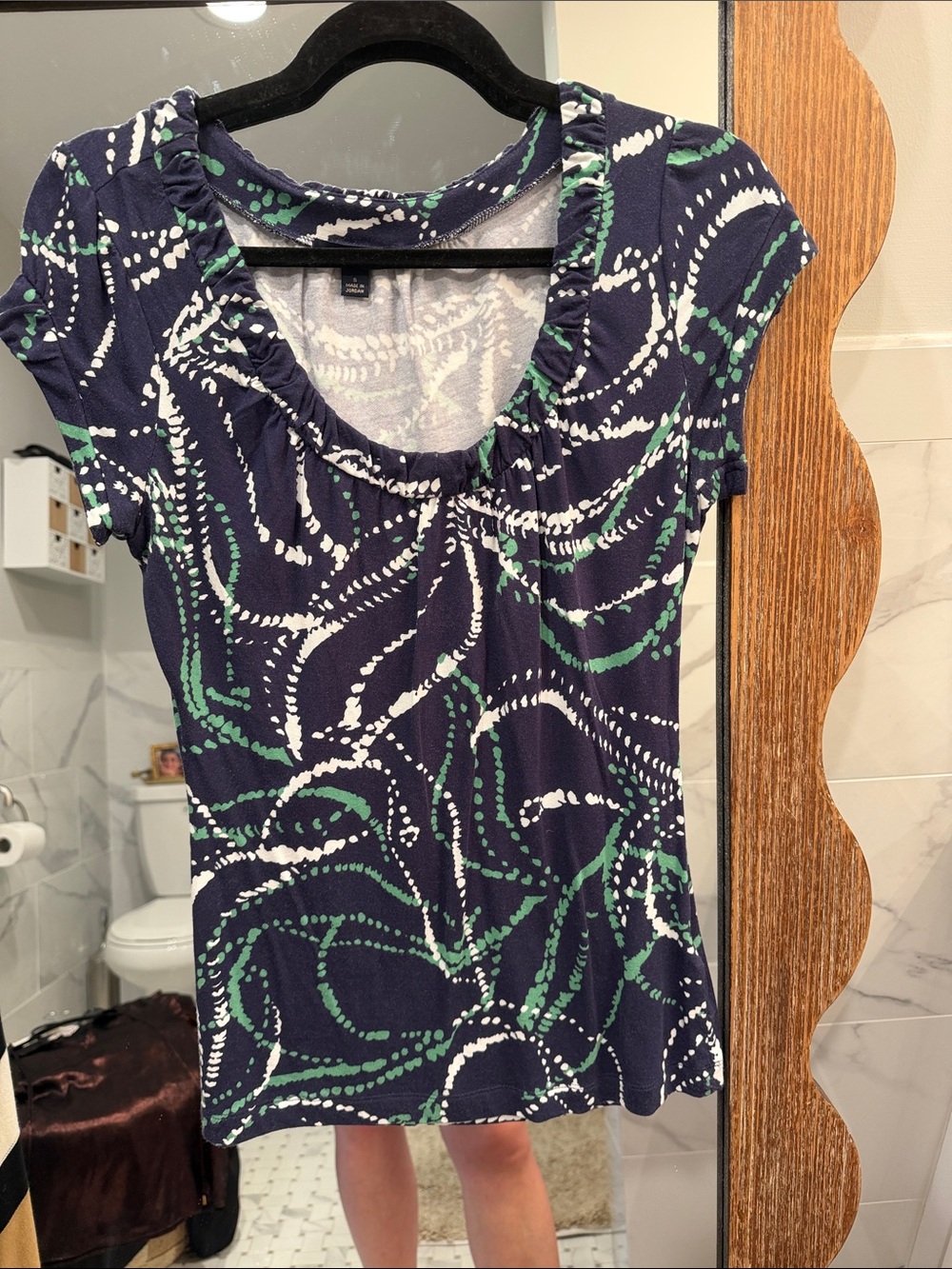 Women’s Navy Printed Scoop Neck Top - Unbranded